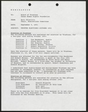 Primary view of object titled '[Letter from Eric Chiarizio to the Texas Human Rights Foundation Board of Trustees, September 5, 1991]'.