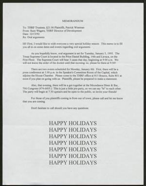 Primary view of object titled '[Letter from Suzy Wagers to the Texas Human Rights Foundation Trustees, December 15, 1992]'.