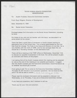 Primary view of object titled '[Letter from Suzy Wagers to the Texas Human Rights Foundation Austin trustees, December 6, 1991]'.