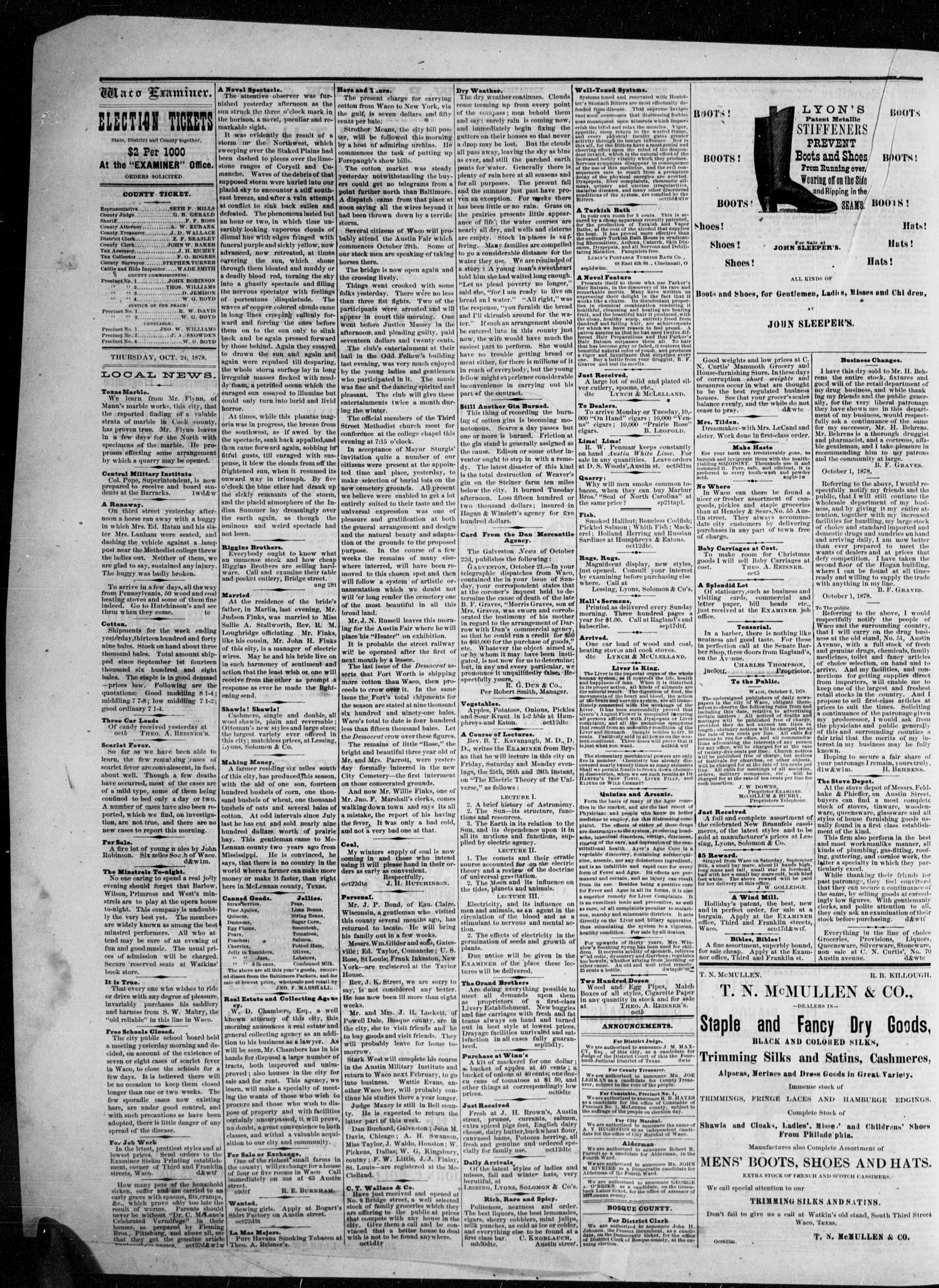 The Waco Daily Examiner. (Waco, Tex.), Vol. 7, No. 114, Ed. 1, Thursday, October 24, 1878
                                                
                                                    [Sequence #]: 4 of 4
                                                