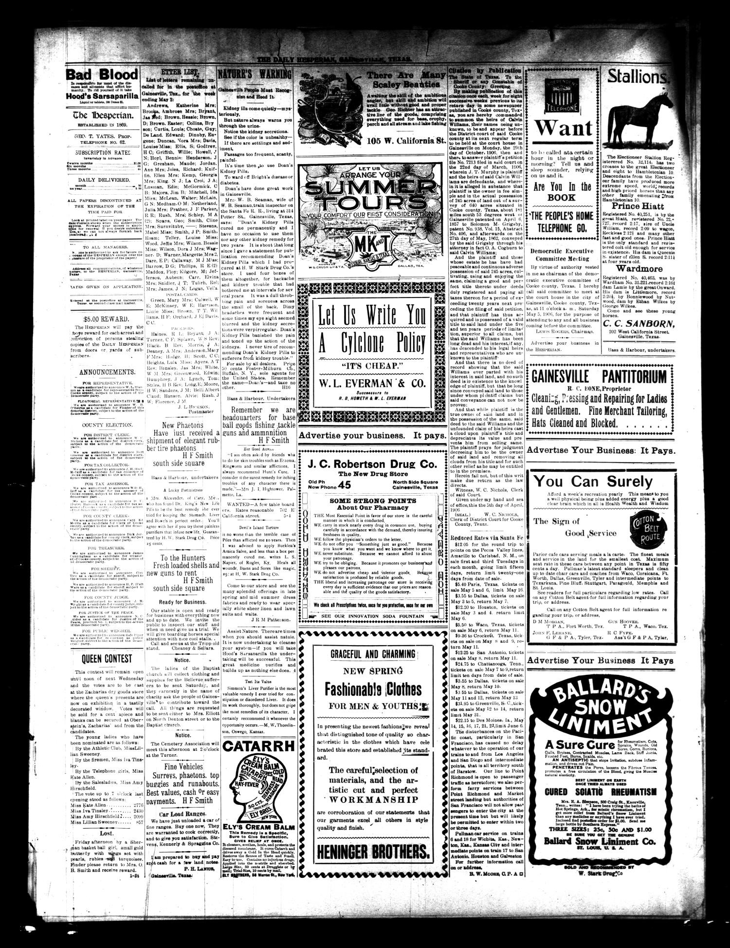 The Daily Hesperian (Gainesville, Tex.), Vol. 28, No. 39, Ed. 1 Wednesday, May 2, 1906
                                                
                                                    [Sequence #]: 2 of 4
                                                