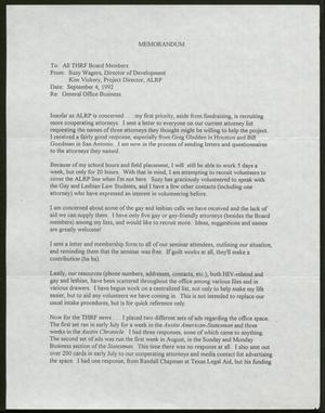 Primary view of object titled '[Letter from Suzy Wagers and Kim Vickery to the Texas Human Rights Foundation Board Members, September 4, 1992]'.