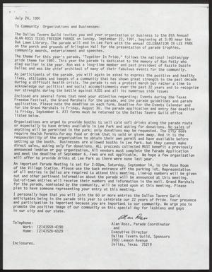 Primary view of object titled '[Letter from Alan Ross to community organizations and businesses, July 24, 1991] UNTA_AR0830-01-0069-008'.