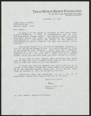 Primary view of object titled '[Letter from Alan H. Levi to Jerry Birdwell, December 31, 1992]'.