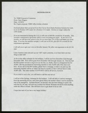 Primary view of object titled '[Letter from Suzy Wagers to the Texas Human Rights Foundation Executive Committee, December 18, 1992]'.