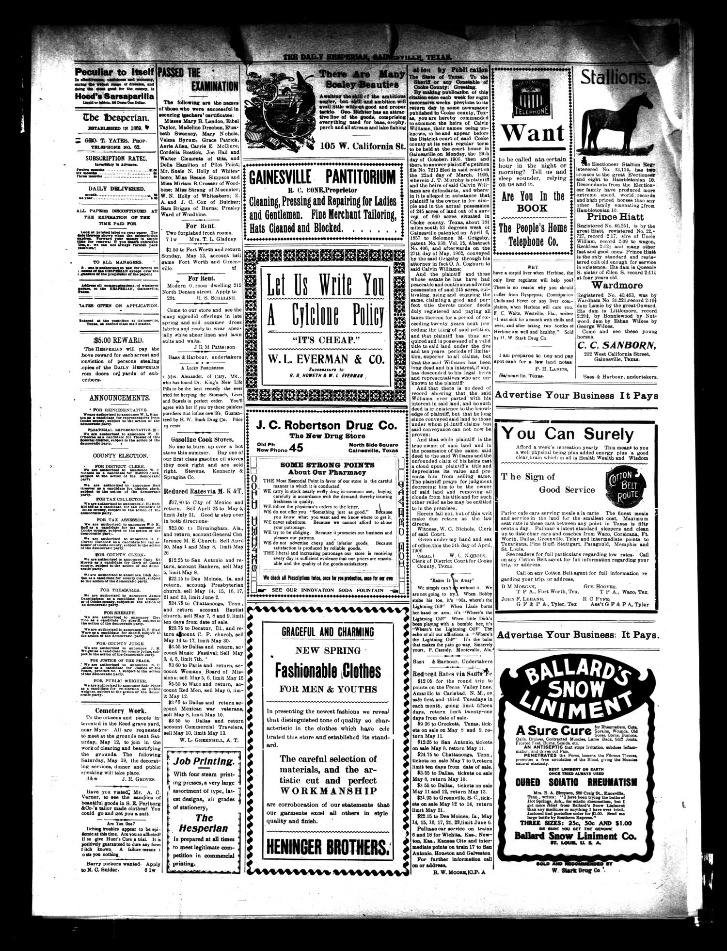 The Daily Hesperian (Gainesville, Tex.), Vol. 28, No. 44, Ed. 1 Tuesday, May 8, 1906
                                                
                                                    [Sequence #]: 2 of 4
                                                