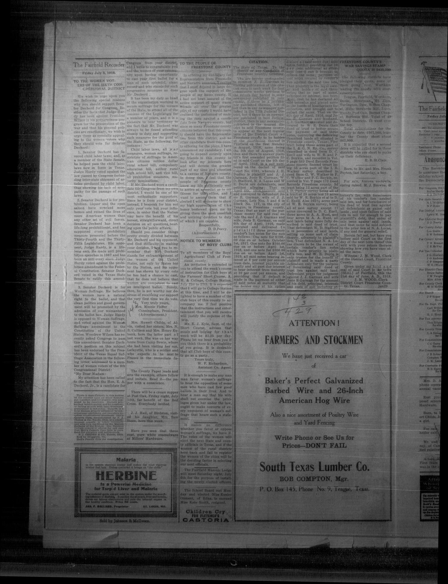 The Fairfield Recorder (Fairfield, Tex.), Vol. 42, No. 39, Ed. 1 Friday, July 5, 1918
                                                
                                                    [Sequence #]: 4 of 8
                                                