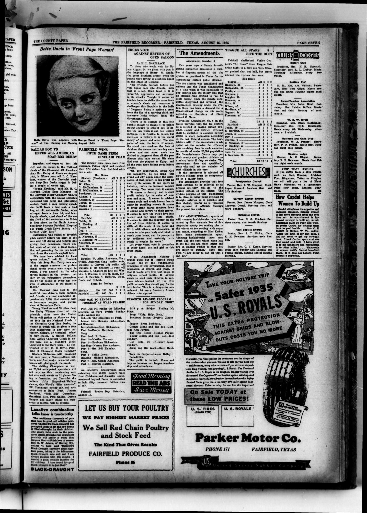 The Fairfield Recorder (Fairfield, Tex.), Vol. 59, No. 47, Ed. 1 Thursday, August 15, 1935
                                                
                                                    [Sequence #]: 7 of 8
                                                