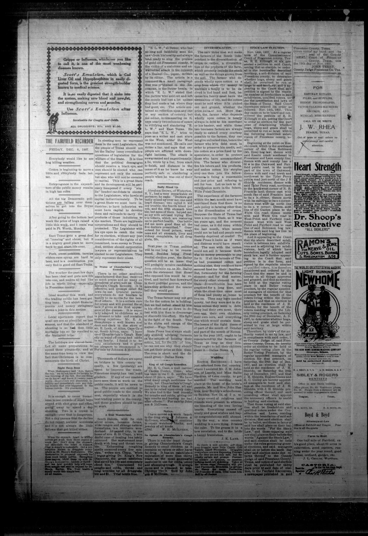 The Fairfield Recorder. (Fairfield, Tex.), Vol. 32, No. 10, Ed. 1 Friday, December 6, 1907
                                                
                                                    [Sequence #]: 4 of 8
                                                