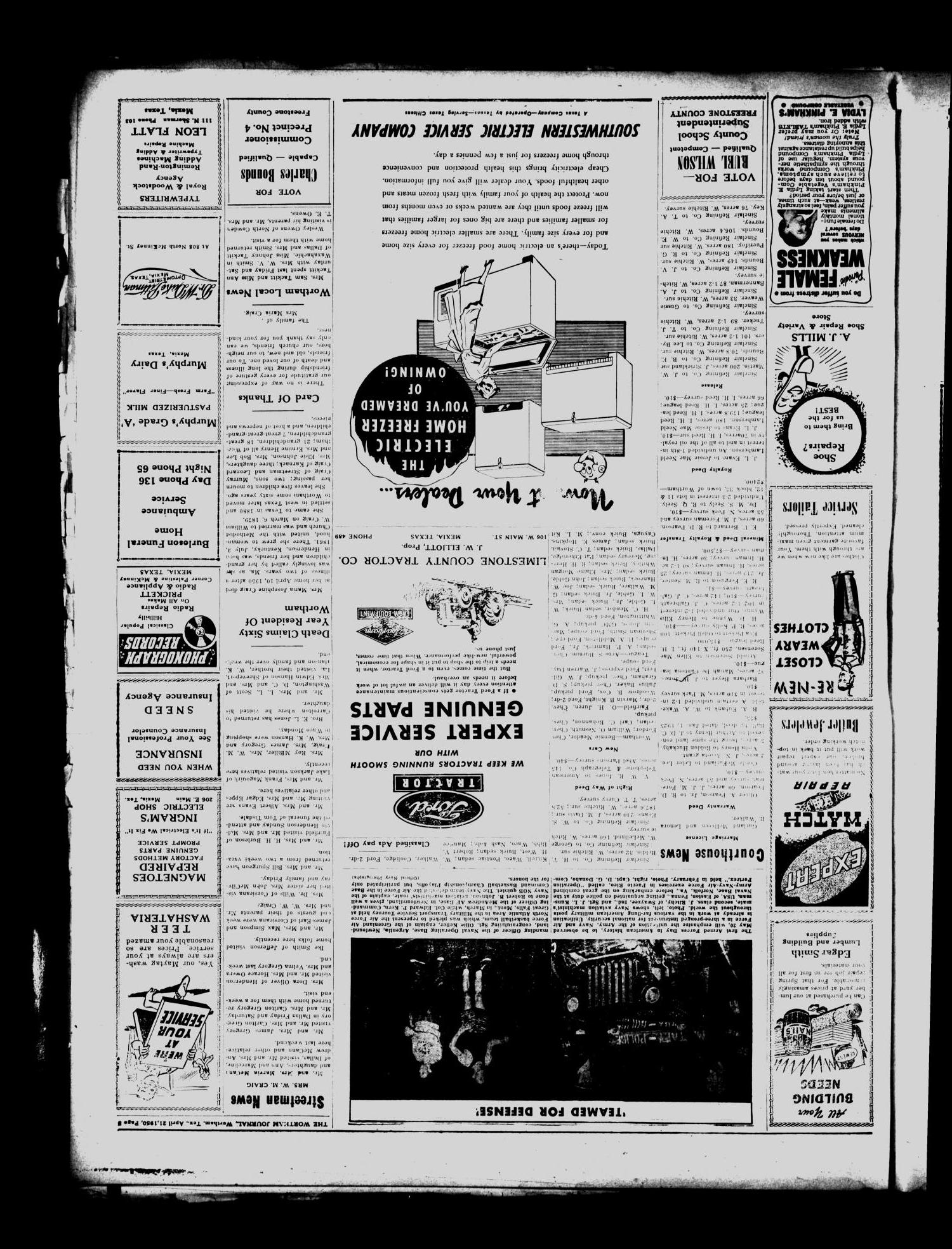 The Wortham Journal (Wortham, Tex.), Vol. 51, No. 50, Ed. 1 Friday, April 21, 1950
                                                
                                                    [Sequence #]: 5 of 6
                                                