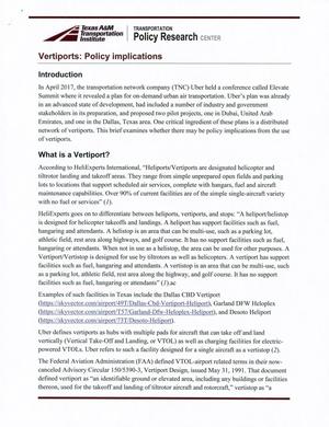 Primary view of Vertiports: Policy Implications