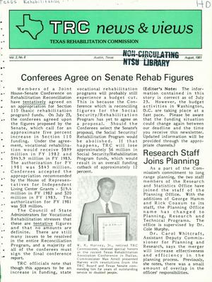 Primary view of object titled 'TRC News & Views, Volume 3, Number 8, August 1981'.