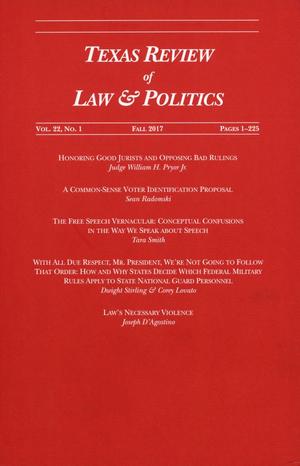 Primary view of object titled 'Texas Review of Law & Politics, Volume 22, Number 1, Fall 2017'.