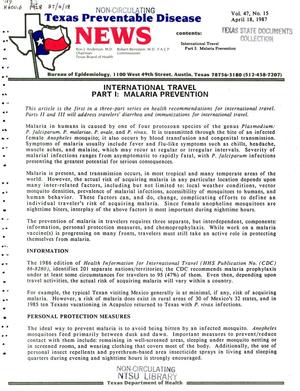 Primary view of object titled 'Texas Preventable Disease News, Volume 47, Number 15, April 18, 1987'.