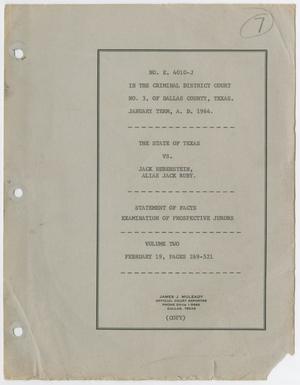 Primary view of object titled 'Cause Number E. 4010-J. Examination of Prospective Jurors: Volume 2, February 1964'.
