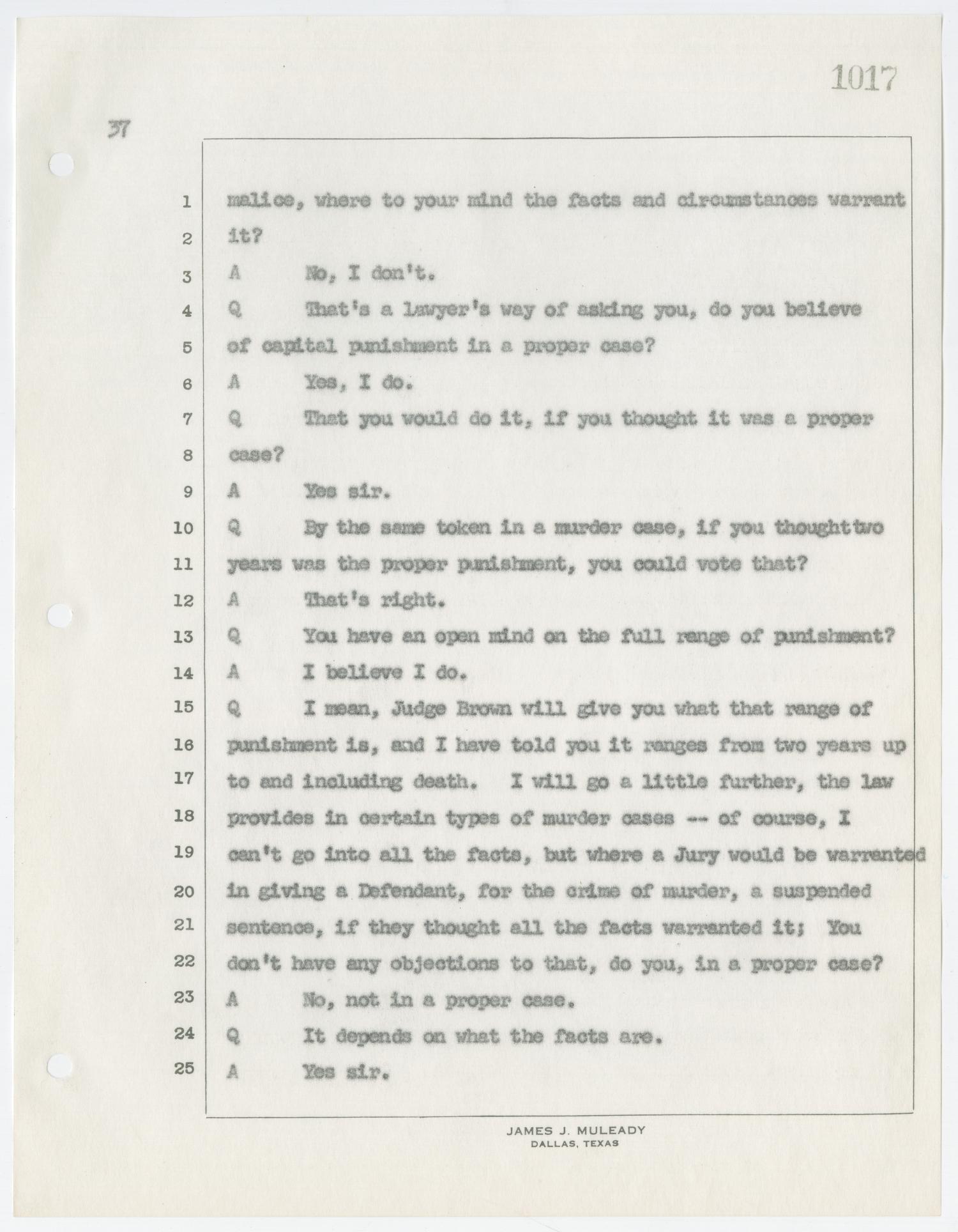 Cause Number E. 4010-J. Examination of Prospective Jurors: Volume 5, February 1964
                                                
                                                    1017
                                                