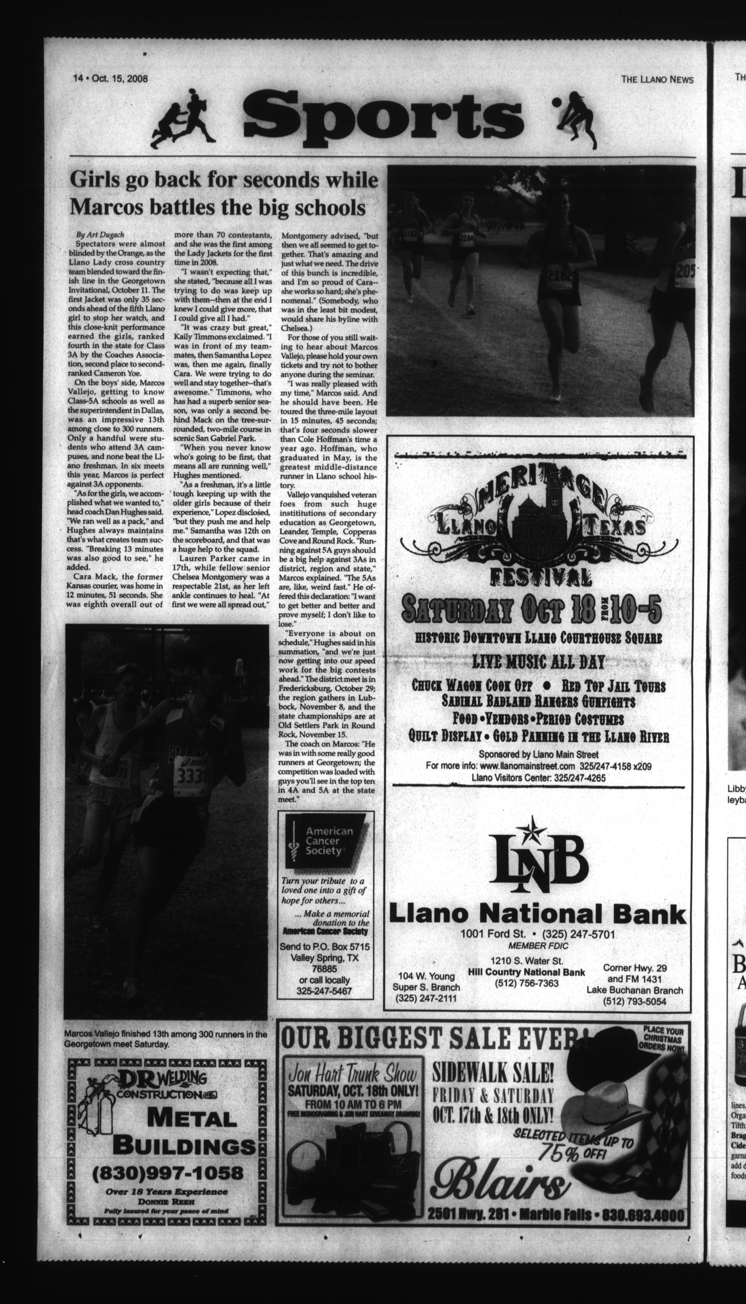 The Llano News (Llano, Tex.), Vol. 122, No. 3, Ed. 1 Wednesday, October 15, 2008
                                                
                                                    [Sequence #]: 14 of 24
                                                