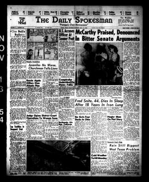 Primary view of object titled 'The Daily Spokesman (Pampa, Tex.), Vol. 3, No. 290, Ed. 1 Saturday, November 13, 1954'.