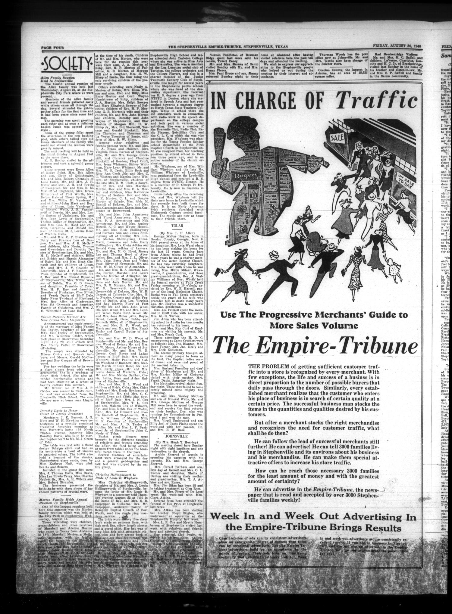 Stephenville Empire-Tribune (Stephenville, Tex.), Vol. 70, No. 35, Ed. 1 Friday, August 30, 1940
                                                
                                                    [Sequence #]: 4 of 16
                                                