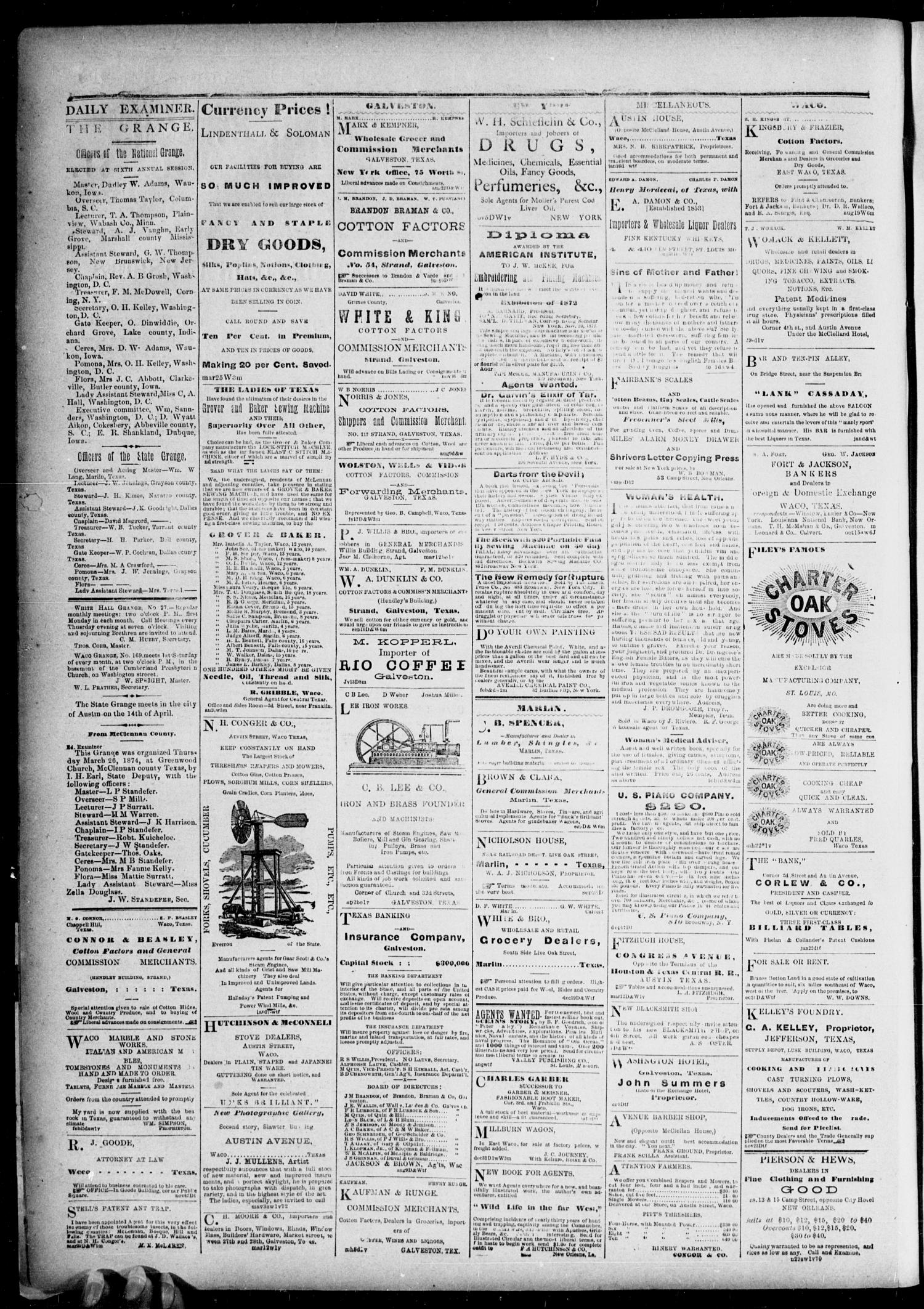The Waco Daily Examiner. (Waco, Tex.), Vol. 2, No. 129, Ed. 1, Friday, April 3, 1874
                                                
                                                    [Sequence #]: 4 of 4
                                                
