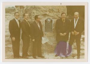Primary view of object titled '[Group of Five Men with Round Rock Historic Marker]'.