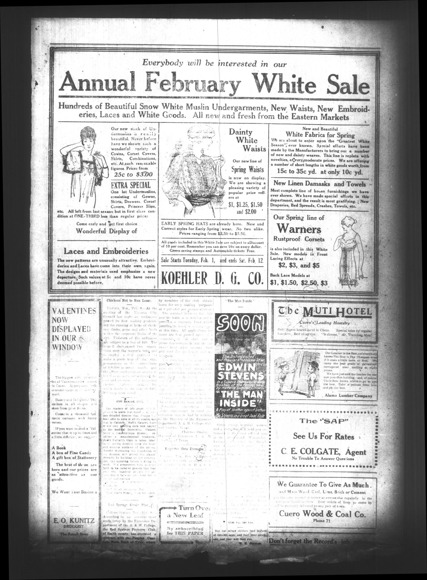 The Cuero Daily Record (Cuero, Tex.), Vol. 44, No. 32, Ed. 1 Wednesday, February 9, 1916
                                                
                                                    [Sequence #]: 3 of 4
                                                