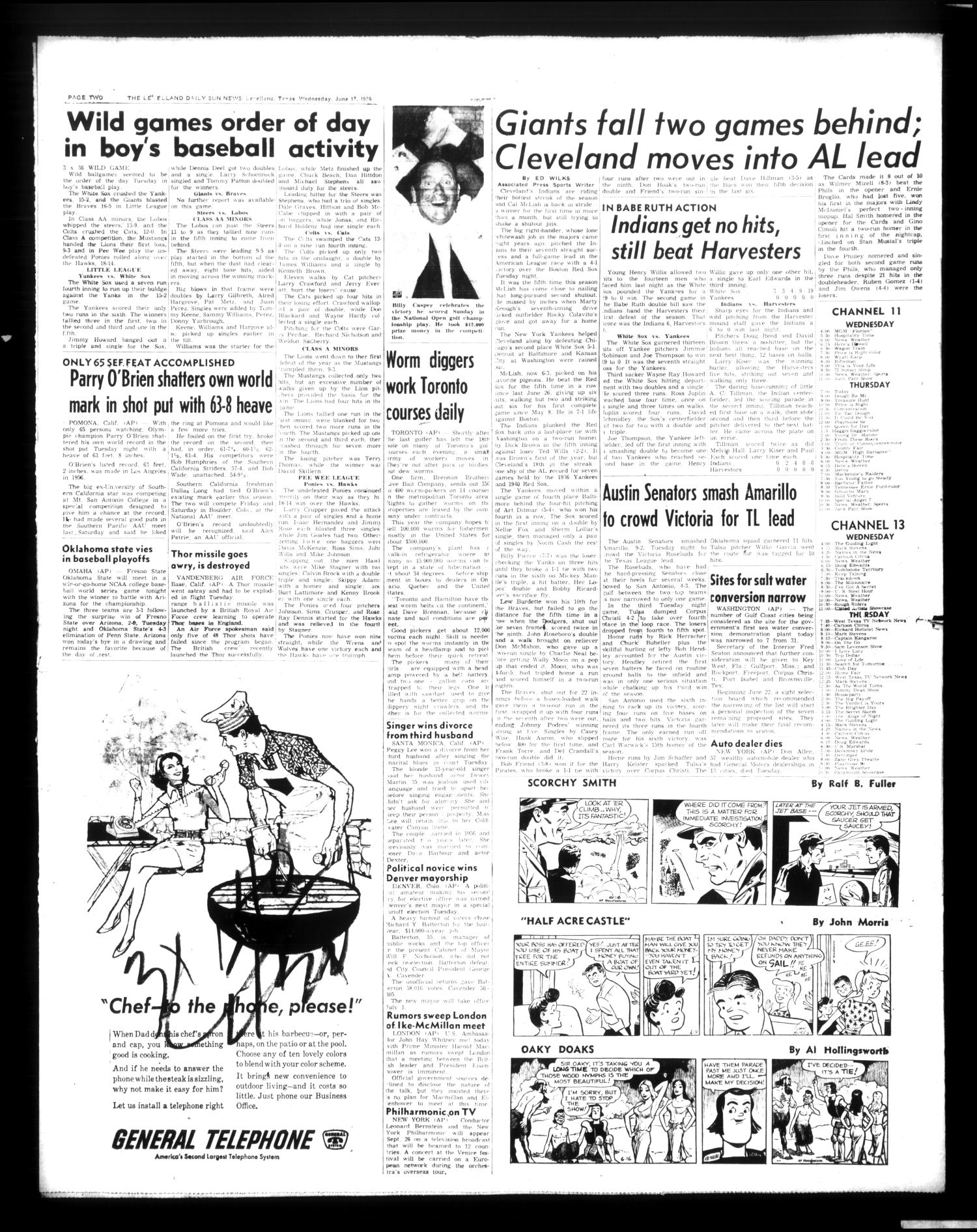 The Levelland Daily Sun News (Levelland, Tex.), Vol. 17, No. 211, Ed. 1 Wednesday, June 17, 1959
                                                
                                                    [Sequence #]: 2 of 6
                                                