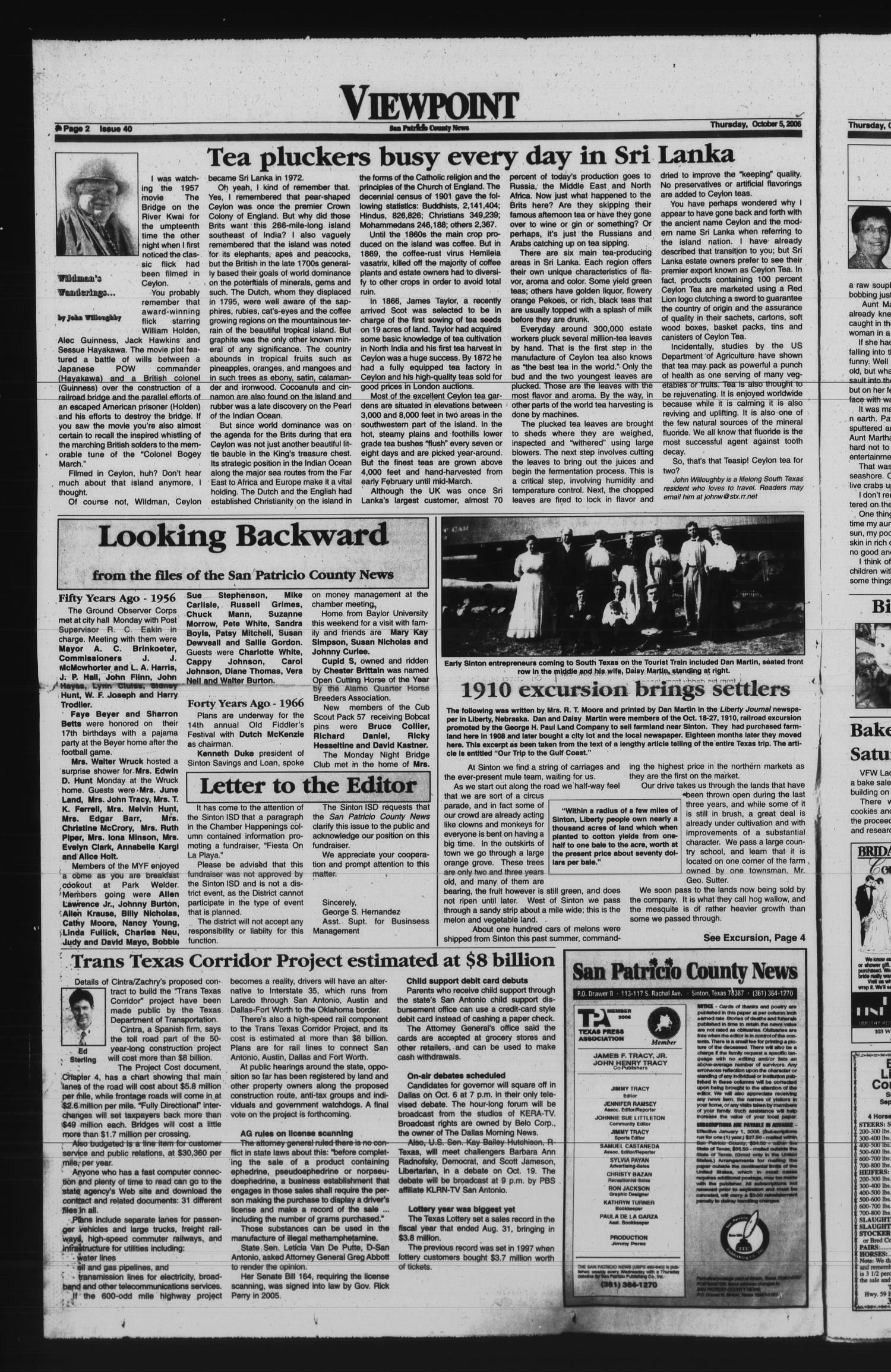 San Patricio County News (Sinton, Tex.), Vol. 99, No. 40, Ed. 1 Thursday, October 5, 2006
                                                
                                                    [Sequence #]: 2 of 24
                                                