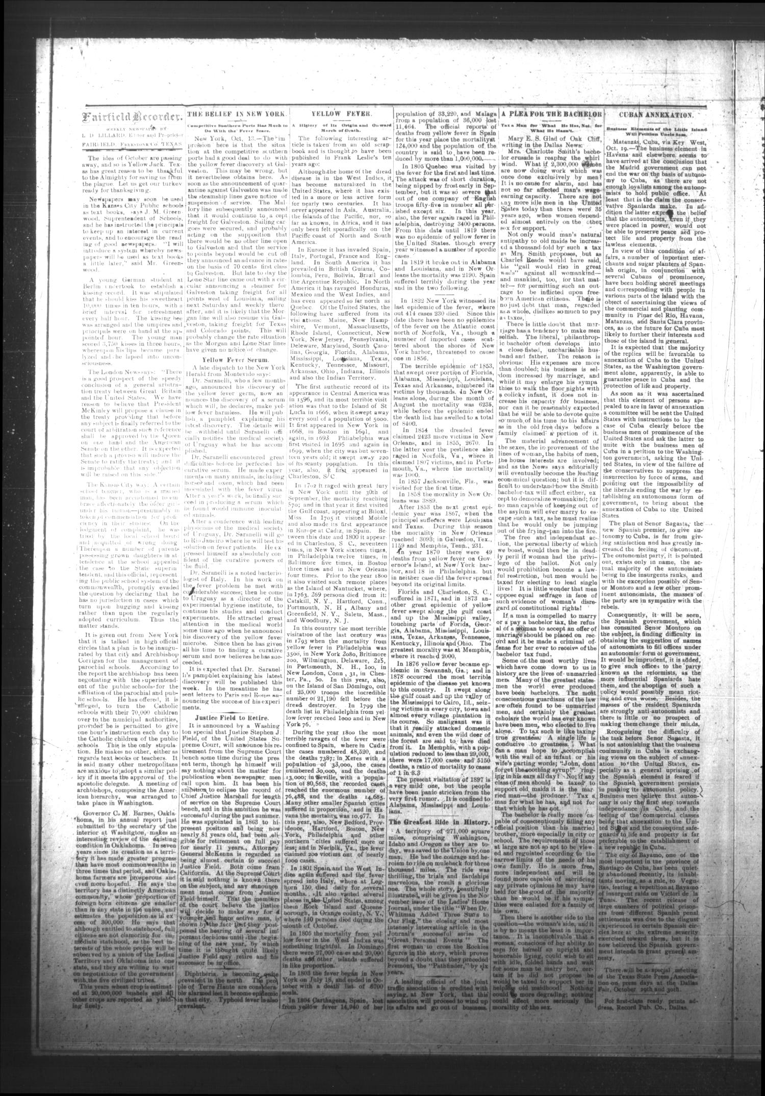 The Fairfield Recorder. (Fairfield, Tex.), Vol. 22, No. 4, Ed. 1 Friday, October 22, 1897
                                                
                                                    [Sequence #]: 2 of 8
                                                