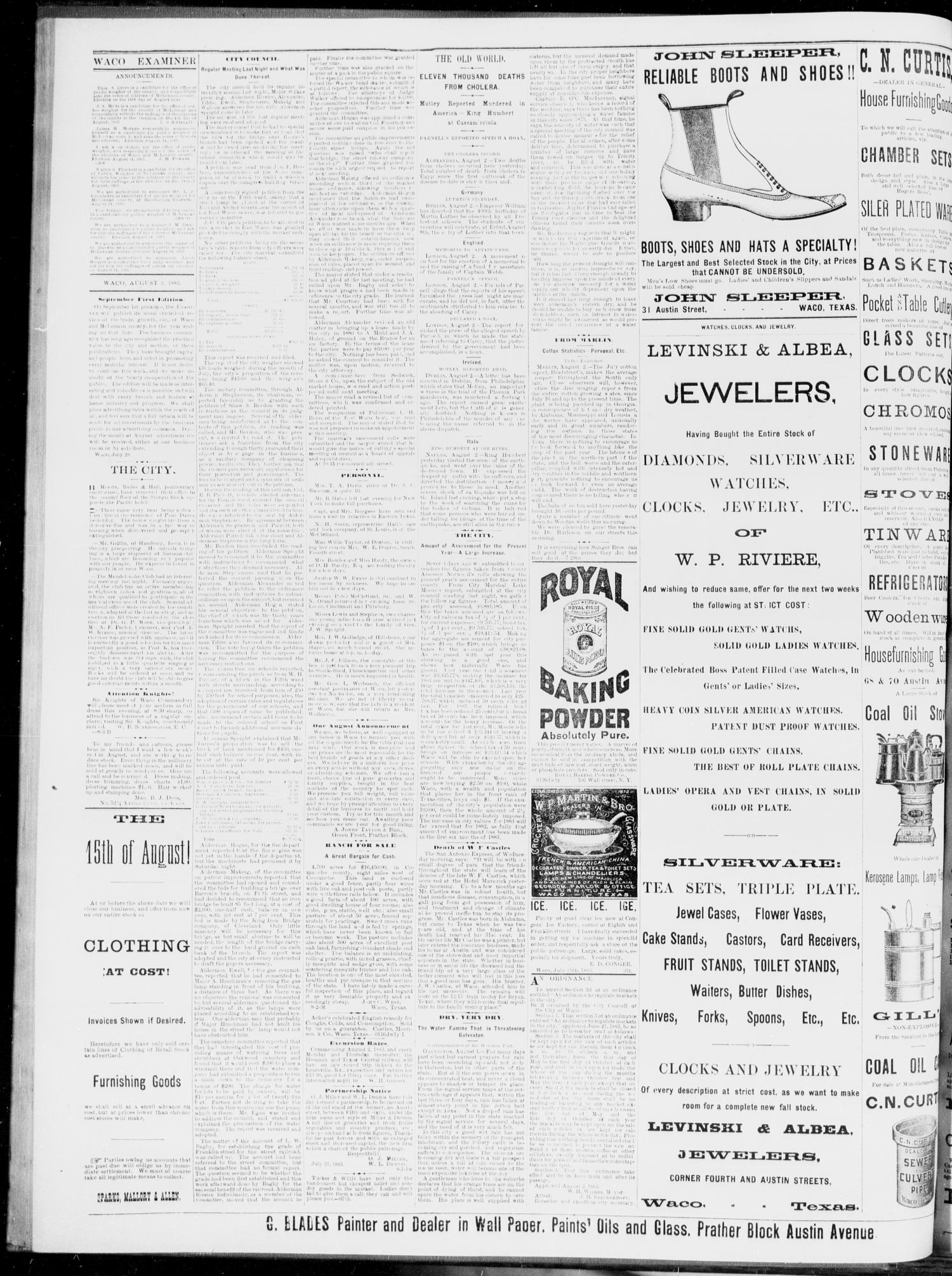 The Waco Daily Examiner. (Waco, Tex.), Vol. 16, No. 195, Ed. 1, Friday, August 3, 1883
                                                
                                                    [Sequence #]: 4 of 4
                                                
