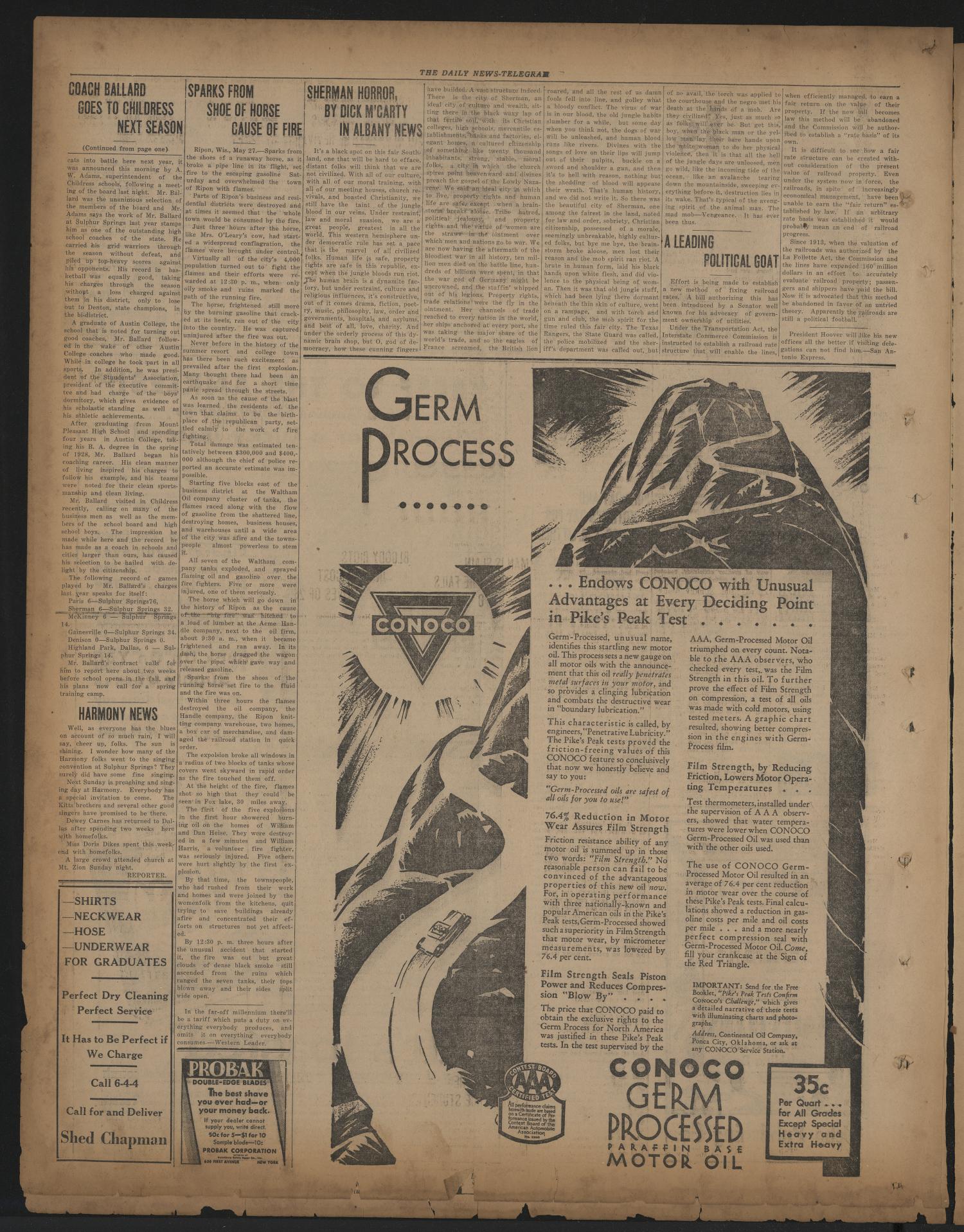 The Daily News-Telegram (Sulphur Springs, Tex.), Vol. 32, No. 126, Ed. 1 Tuesday, May 27, 1930
                                                
                                                    [Sequence #]: 4 of 6
                                                