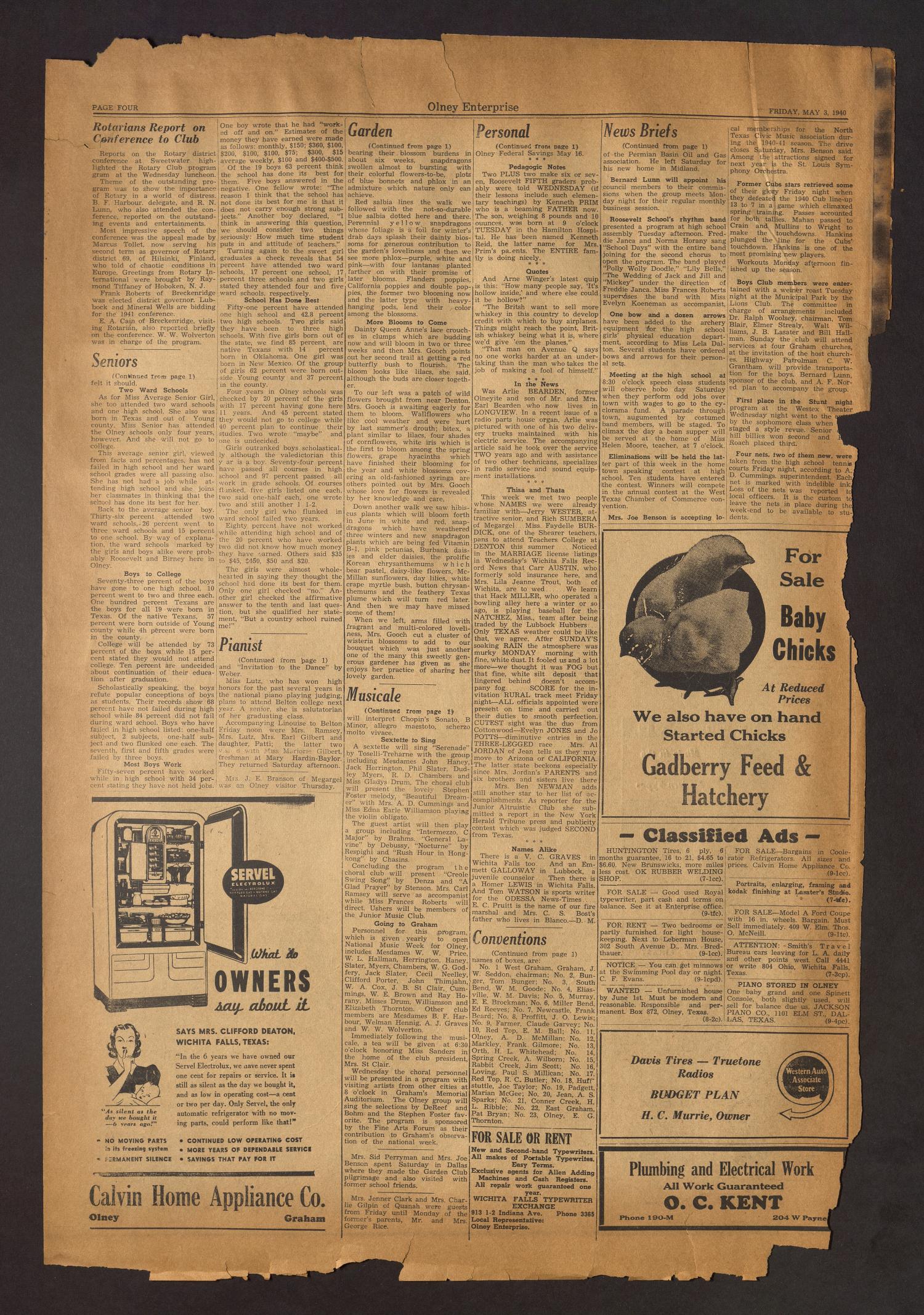 The Olney Enterprise (Olney, Tex.), Vol. 30, No. 9, Ed. 1 Friday, May 3, 1940
                                                
                                                    [Sequence #]: 4 of 10
                                                