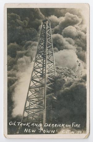 Primary view of object titled '[Oil Tank and Derrick on Fire]'.