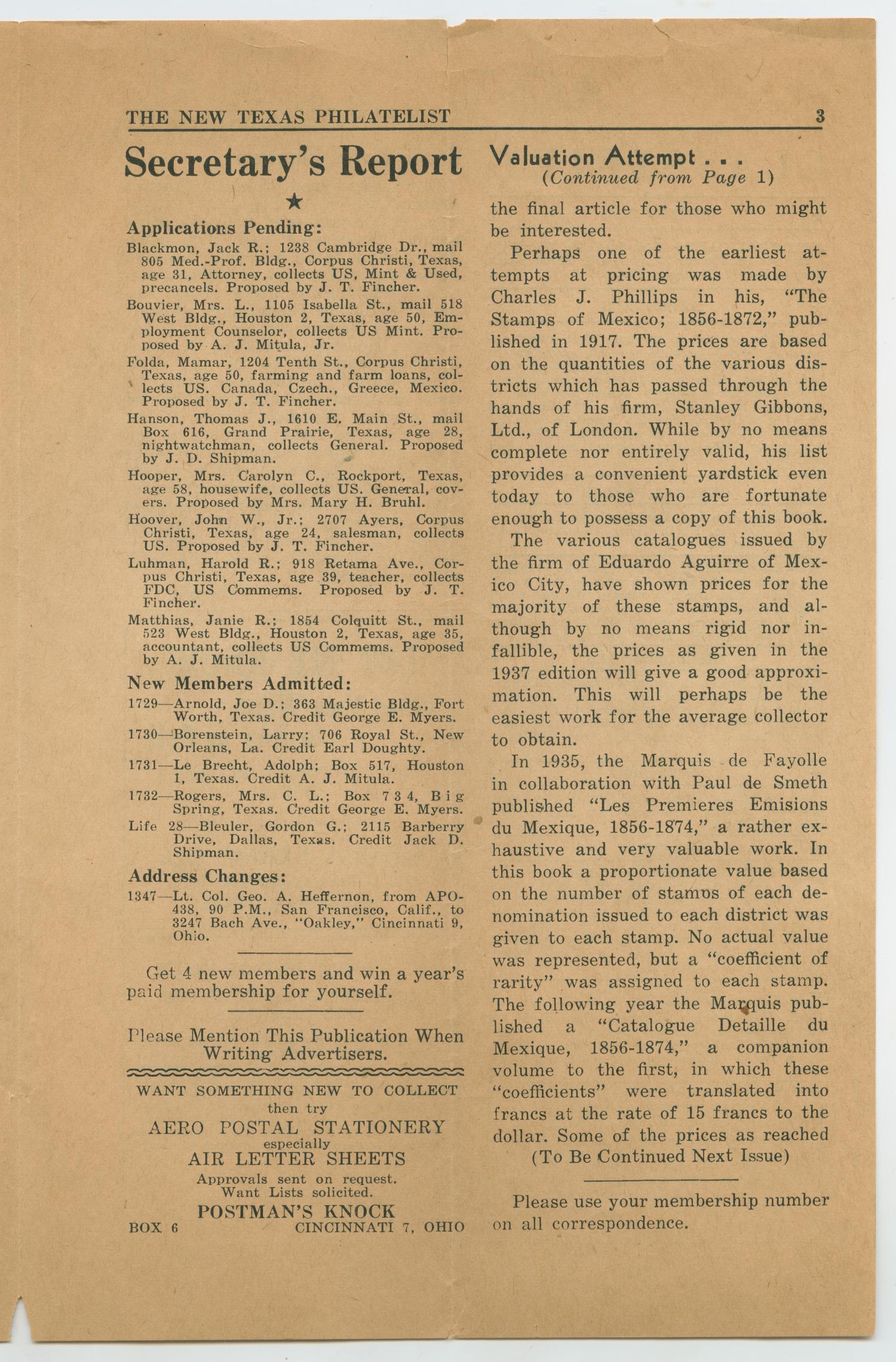The New Texas Philatelist, Volume 1, Number 7, August 1949
                                                
                                                    [Sequence #]: 3 of 4
                                                