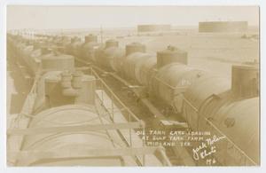 Primary view of object titled '[Postcard of Oil Tank Cars]'.