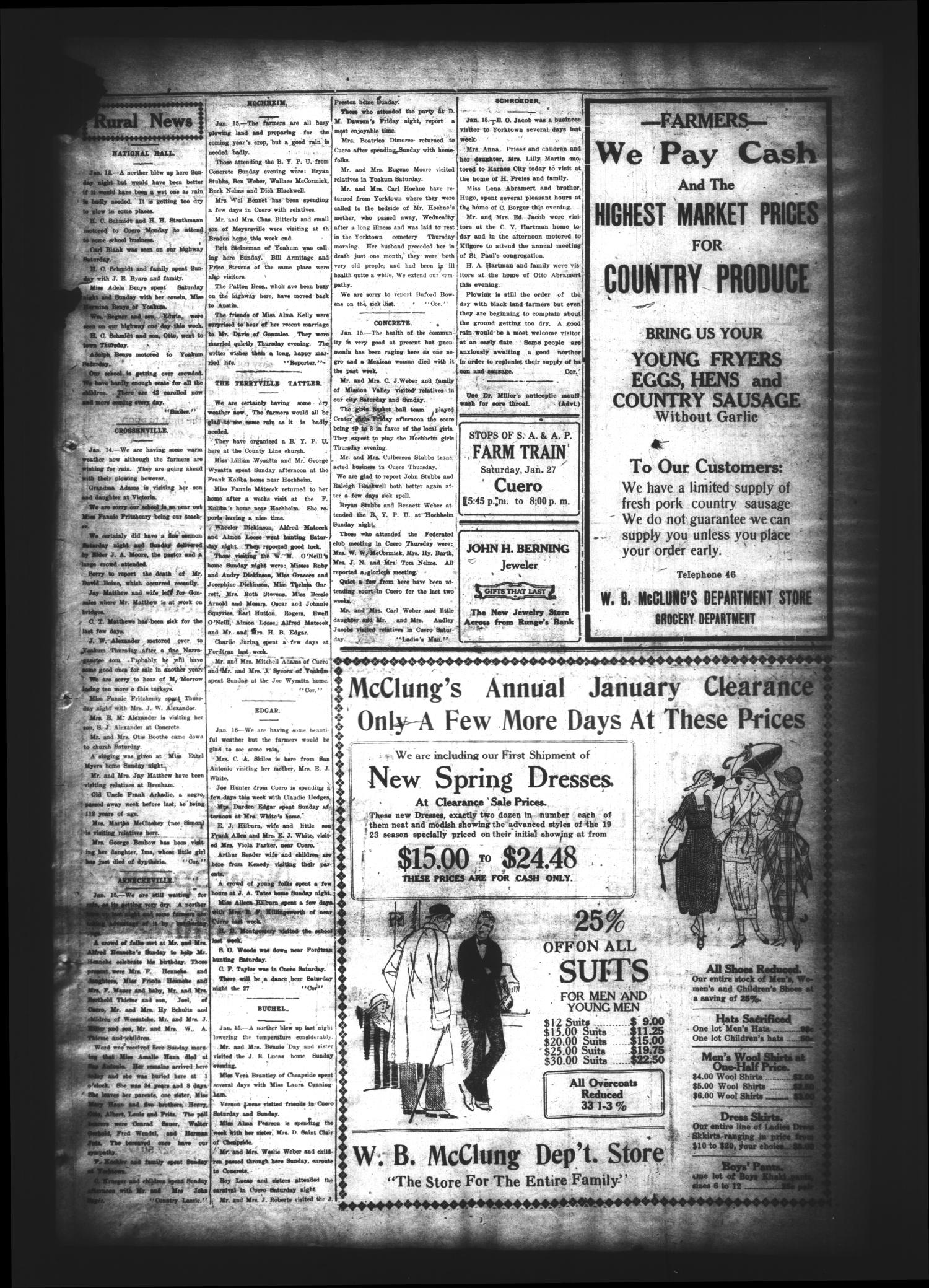 The Cuero Daily Record (Cuero, Tex.), Vol. 58, No. 14, Ed. 1 Wednesday, January 17, 1923
                                                
                                                    [Sequence #]: 3 of 6
                                                
