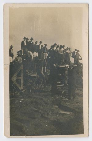 Primary view of object titled '[Postcard of Railroad Wreck in Goldthwaite]'.