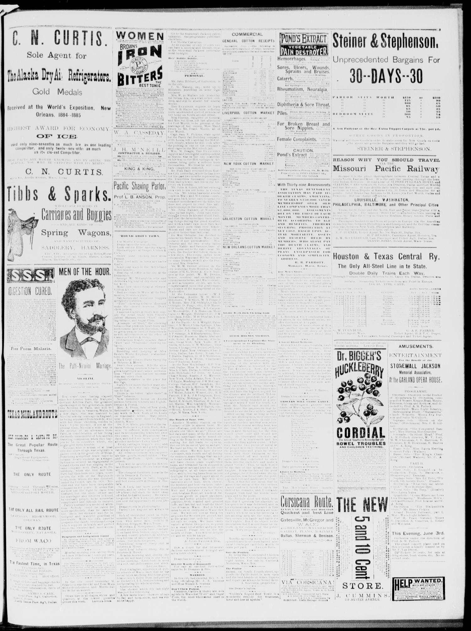 Waco Daily Examiner. (Waco, Tex.), Vol. 19, No. 164, Ed. 1, Thursday, June 3, 1886
                                                
                                                    [Sequence #]: 3 of 4
                                                