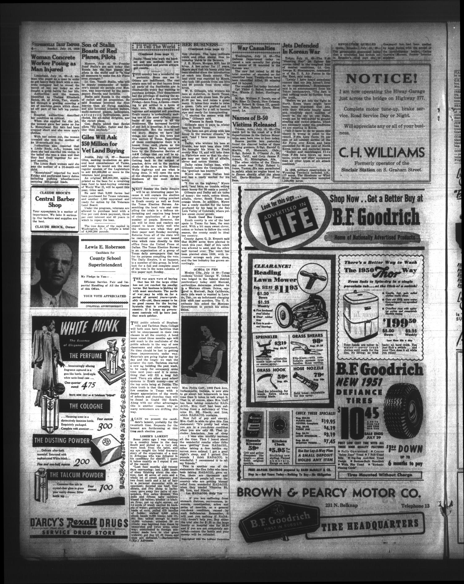 Stephenville Daily Empire (Stephenville, Tex.), Vol. 1, No. 226, Ed. 1 Sunday, July 16, 1950
                                                
                                                    [Sequence #]: 4 of 12
                                                