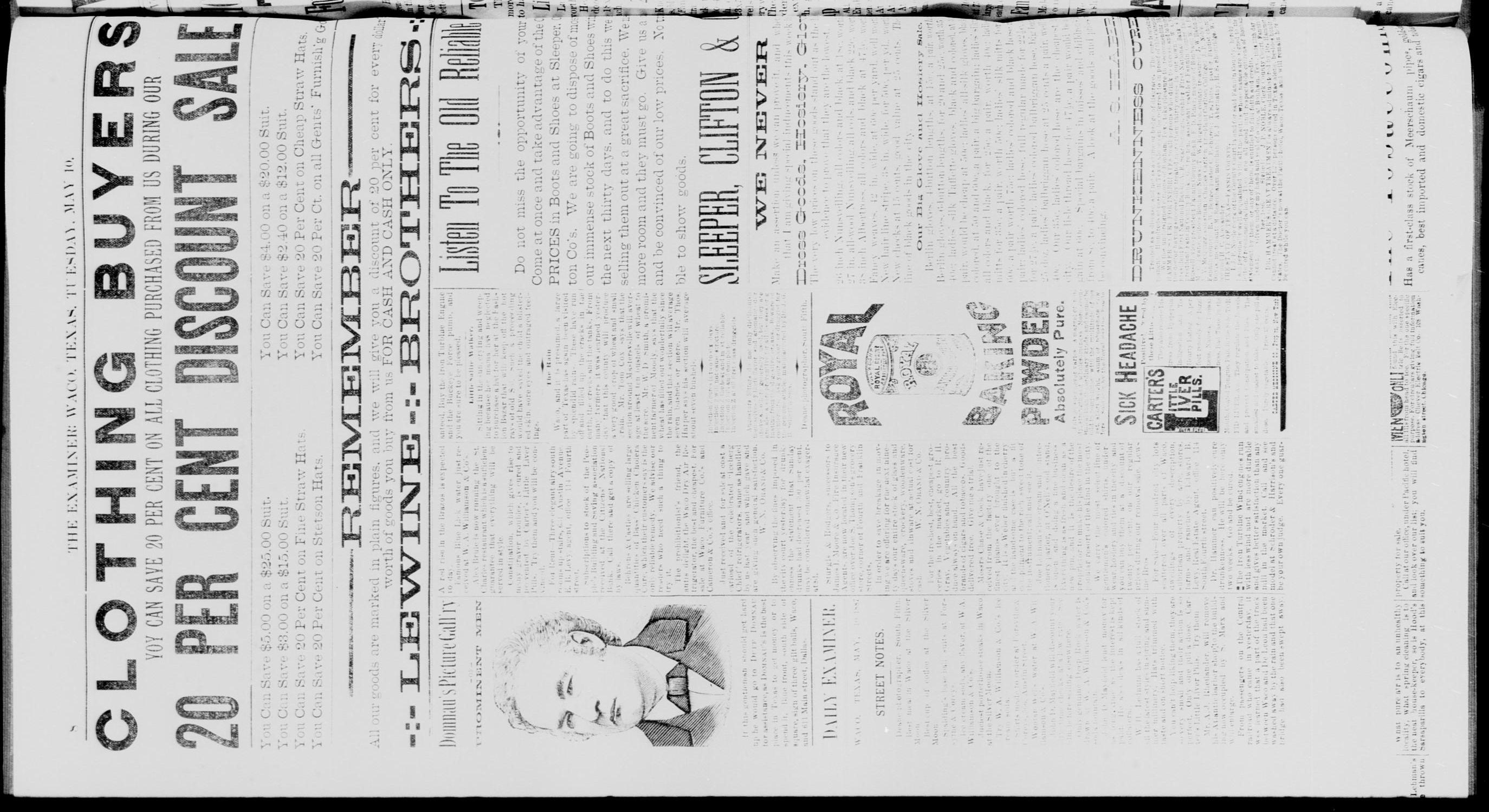 Waco Daily Examiner. (Waco, Tex.), Vol. 20, No. 162, Ed. 1, Tuesday, May 10, 1887
                                                
                                                    [Sequence #]: 8 of 8
                                                