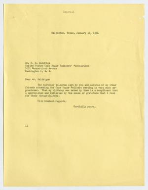 Primary view of object titled '[Letter from I. H. Kempner to H. M. Baldrige, January 15, 1954]'.