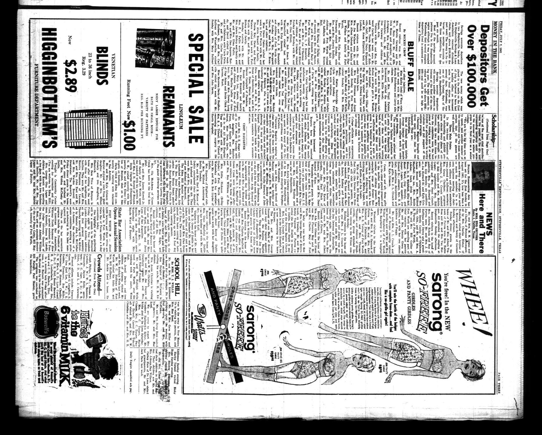 Stephenville Empire-Tribune (Stephenville, Tex.), Vol. 91, No. 28, Ed. 1 Friday, July 7, 1961
                                                
                                                    [Sequence #]: 3 of 14
                                                
