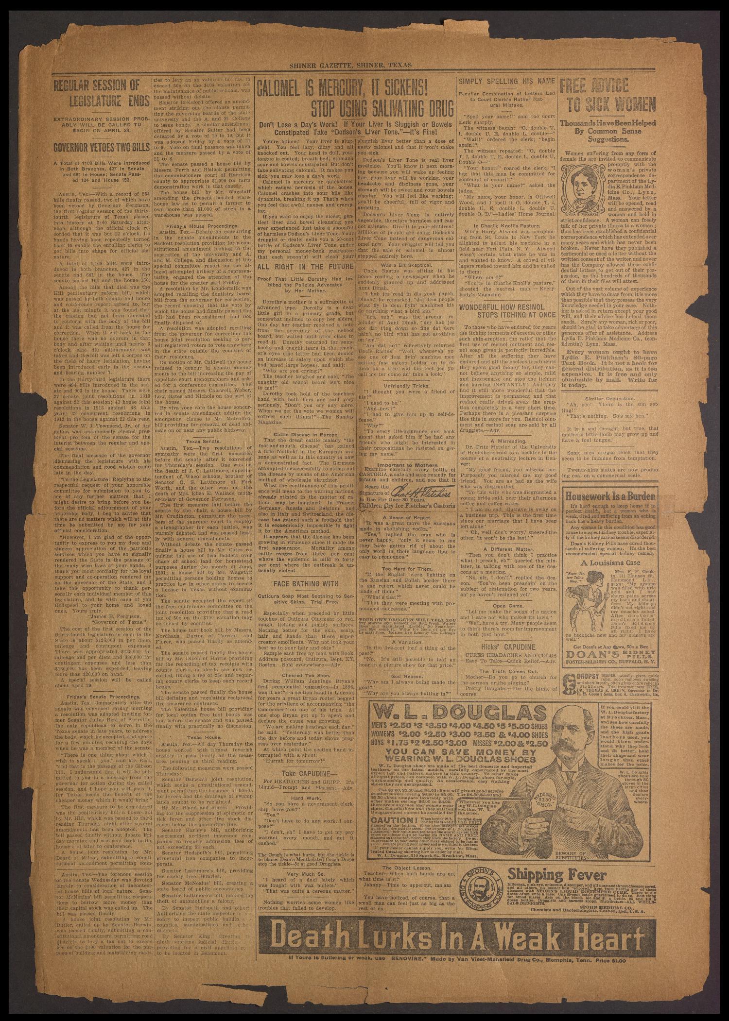 Shiner Gazette (Shiner, Tex.), Vol. 22, No. 42, Ed. 1 Thursday, July 1, 1915
                                                
                                                    [Sequence #]: 3 of 8
                                                