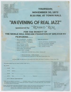 Primary view of object titled 'Advertisement for Roy Eldridge appearing at a benefit concert'.