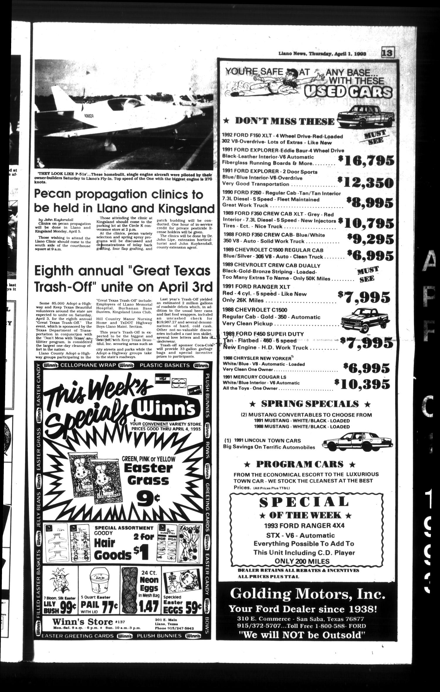 The Llano News (Llano, Tex.), Vol. 105, No. 24, Ed. 1 Thursday, April 1, 1993
                                                
                                                    [Sequence #]: 13 of 20
                                                