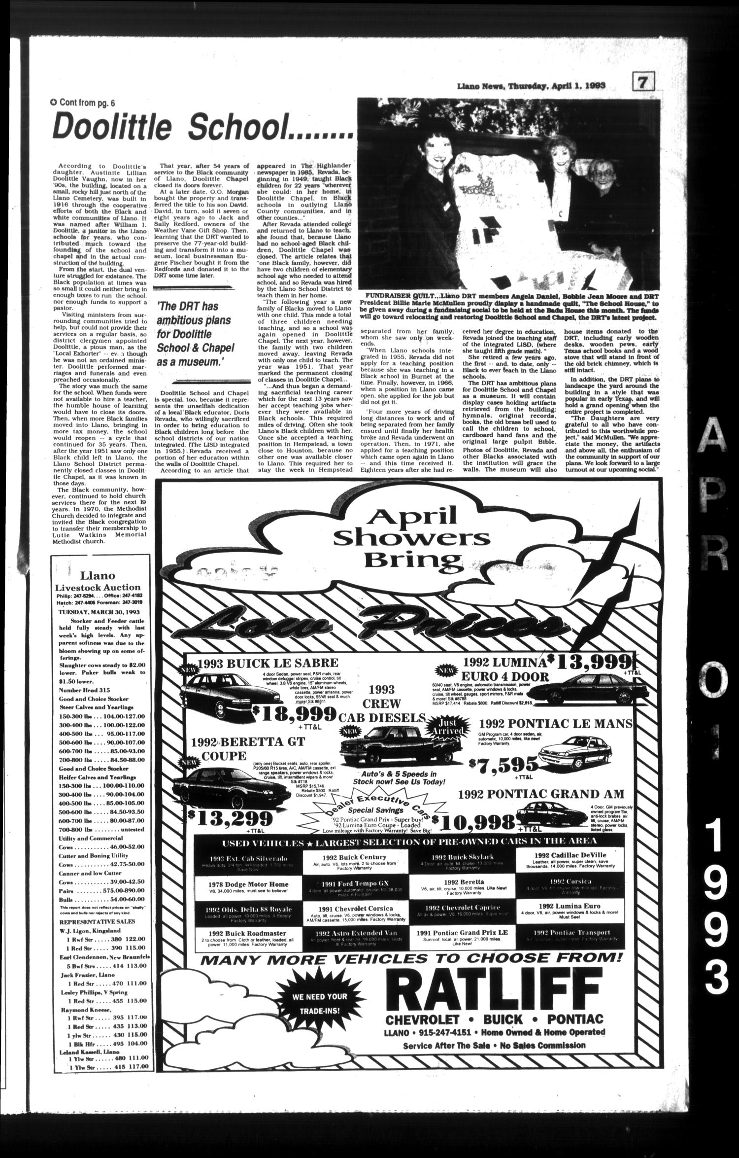 The Llano News (Llano, Tex.), Vol. 105, No. 24, Ed. 1 Thursday, April 1, 1993
                                                
                                                    [Sequence #]: 7 of 20
                                                