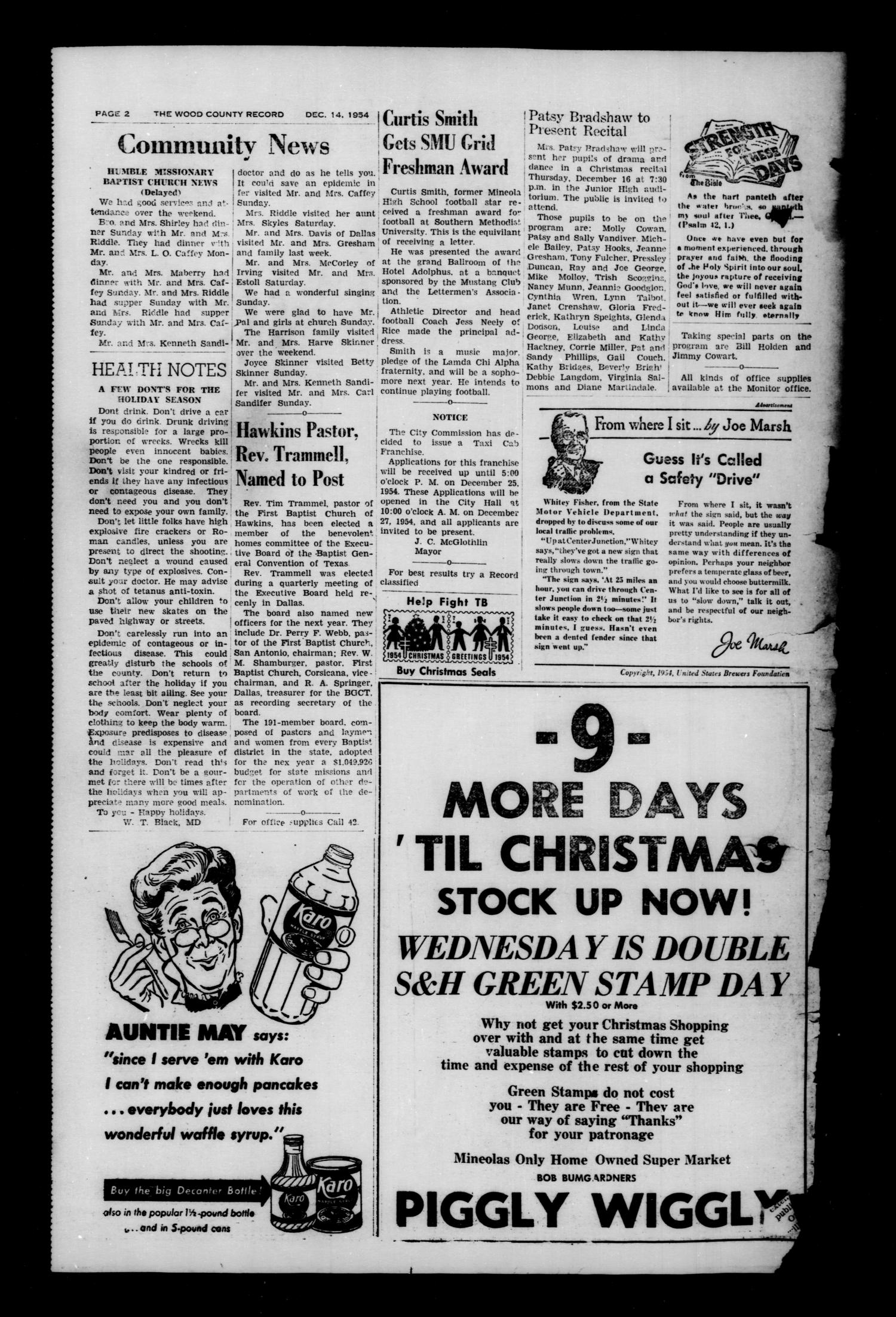 The Wood County Record (Mineola, Tex.), Vol. 24, No. 37, Ed. 1 Tuesday, December 14, 1954
                                                
                                                    [Sequence #]: 2 of 6
                                                
