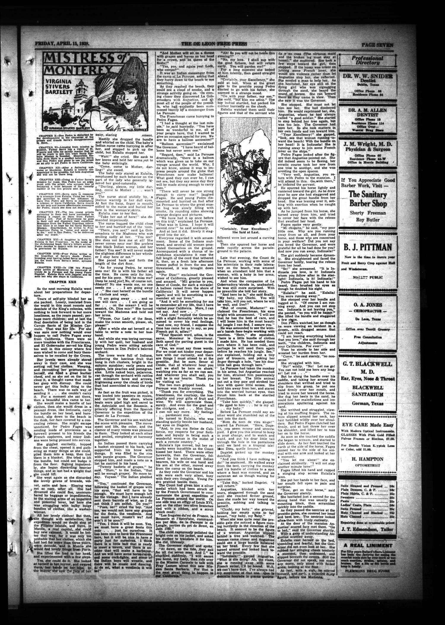 The DeLeon Free Press. (De Leon, Tex.), Vol. 47, No. 43, Ed. 1 Friday, April 15, 1938
                                                
                                                    [Sequence #]: 7 of 8
                                                