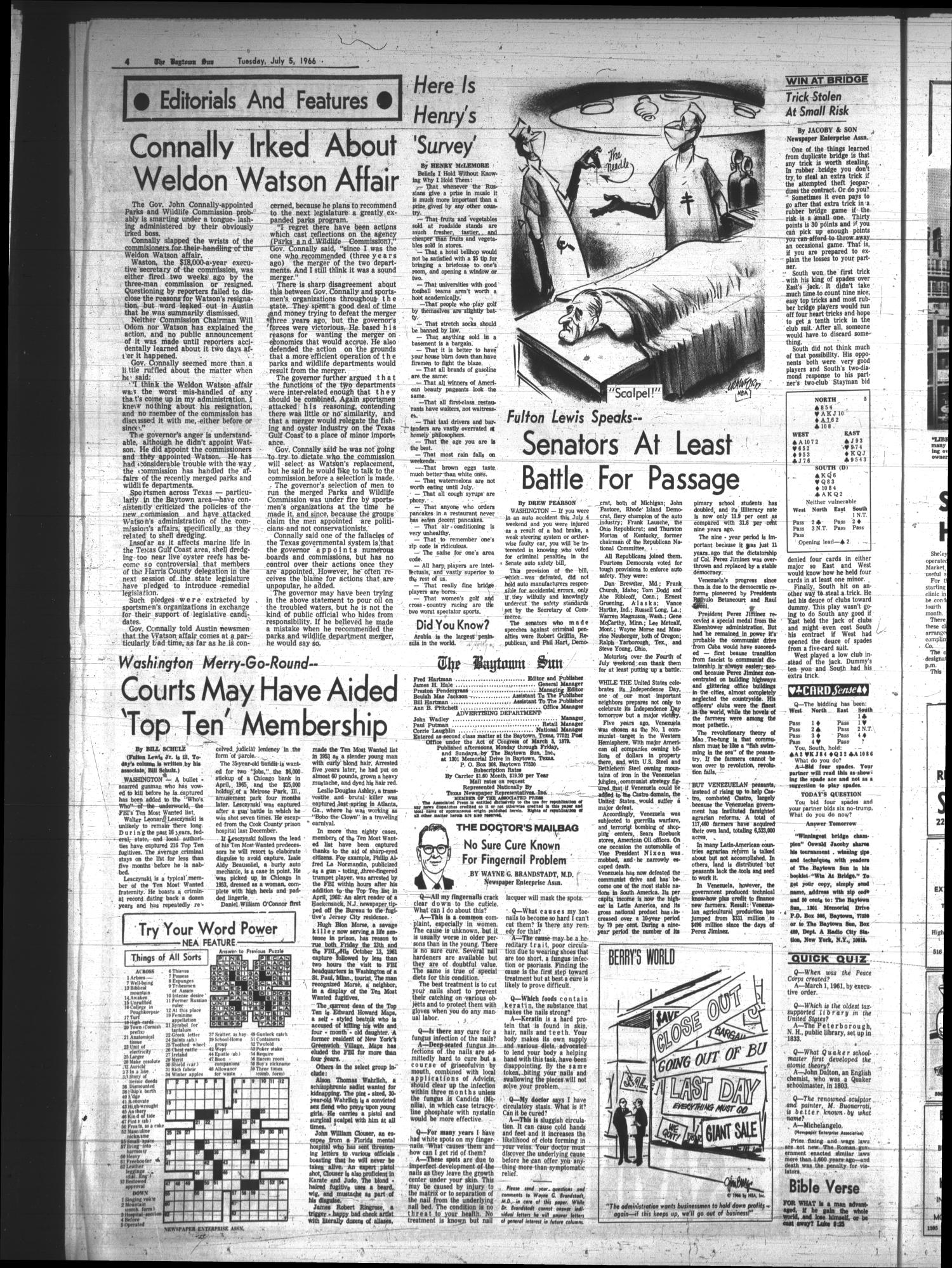 The Baytown Sun (Baytown, Tex.), Vol. 43, No. 272, Ed. 1 Tuesday, July 5, 1966
                                                
                                                    [Sequence #]: 4 of 22
                                                