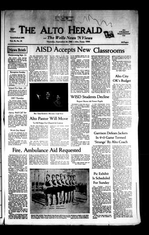 Primary view of The Alto Herald and The Wells News 'N Views (Alto, Tex.), Vol. 91, No. 19, Ed. 1 Thursday, September 18, 1986